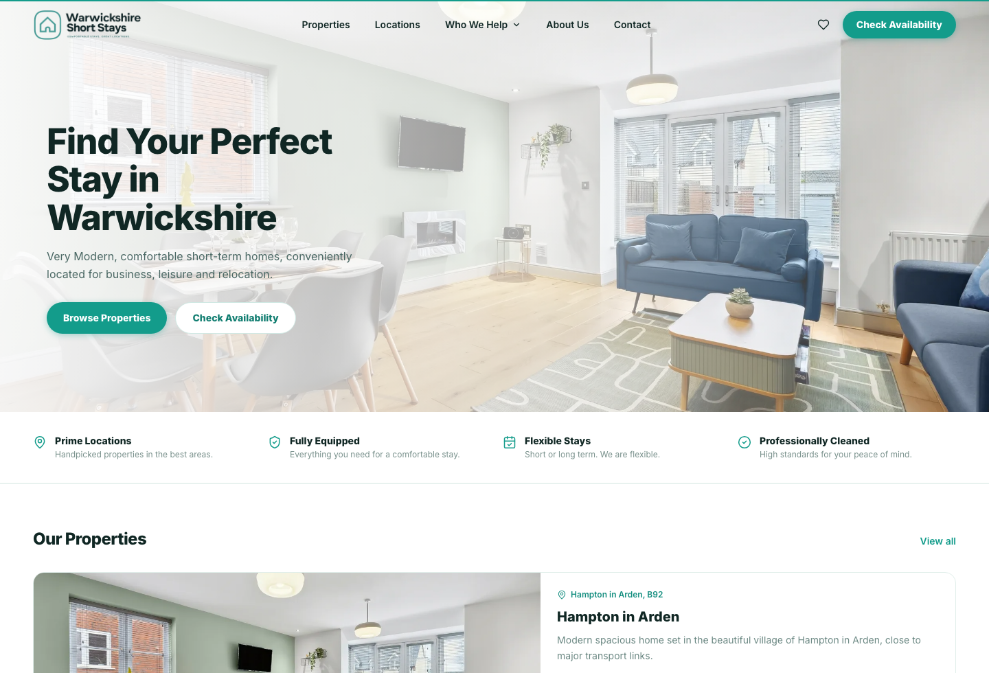 Warwickshire Short Stays website
